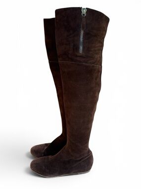 Valentino Garavani Brown Leather Suede Pull On Over The Knee Boots Size 37 / 7